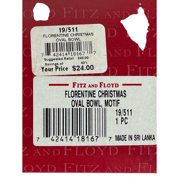 Fitz and Floyd Classics Christmas Florentine Oval Bowl 10” x 8” in Box-Excellent - Picture 11 of 11